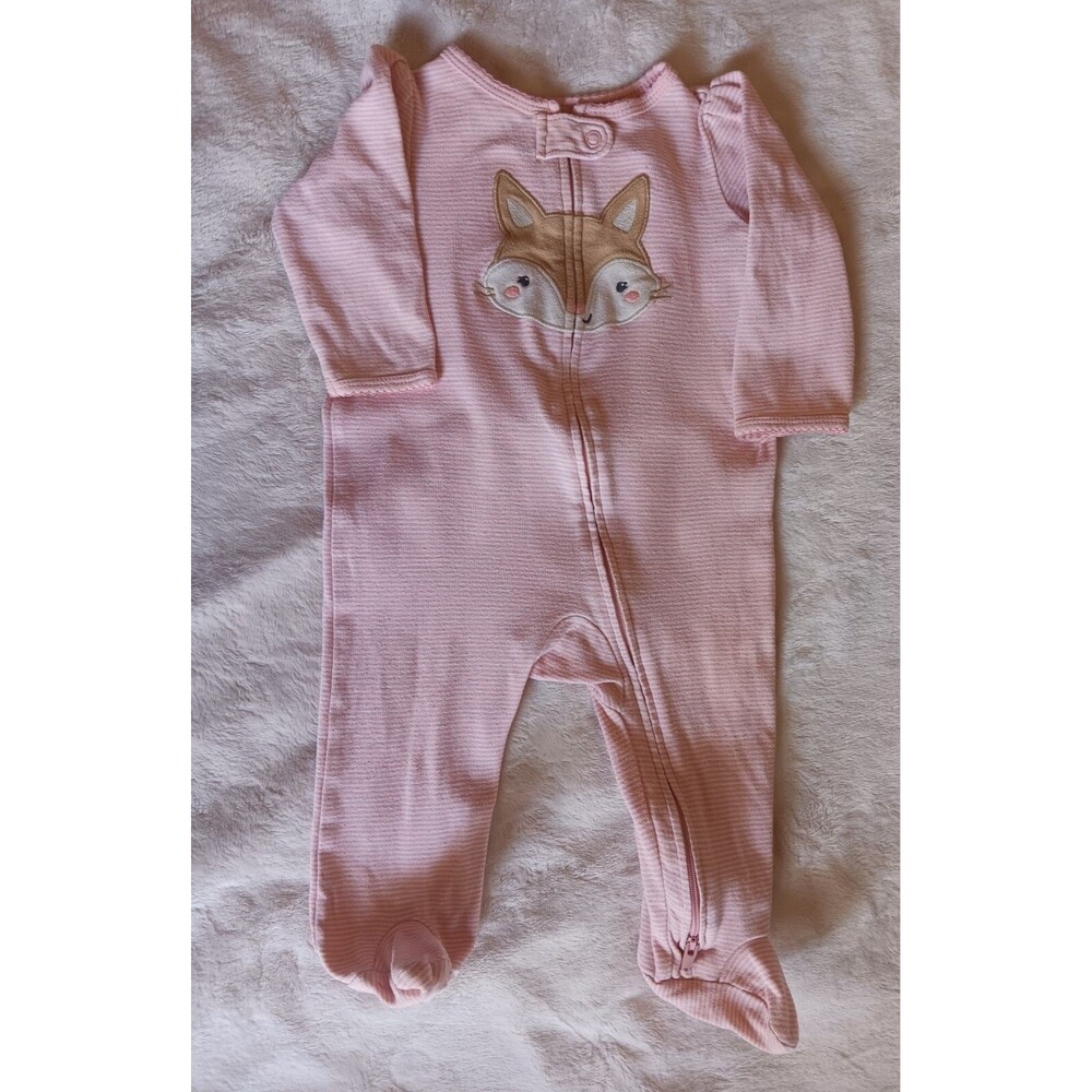 pajama 9 months Carters Girl baby white Pink Stripe Fox sleeper infant sleepwear